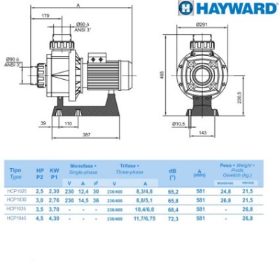  Hayward HCP10253E1 KA250 T1.B (380, 44 3/, 2.5HP)